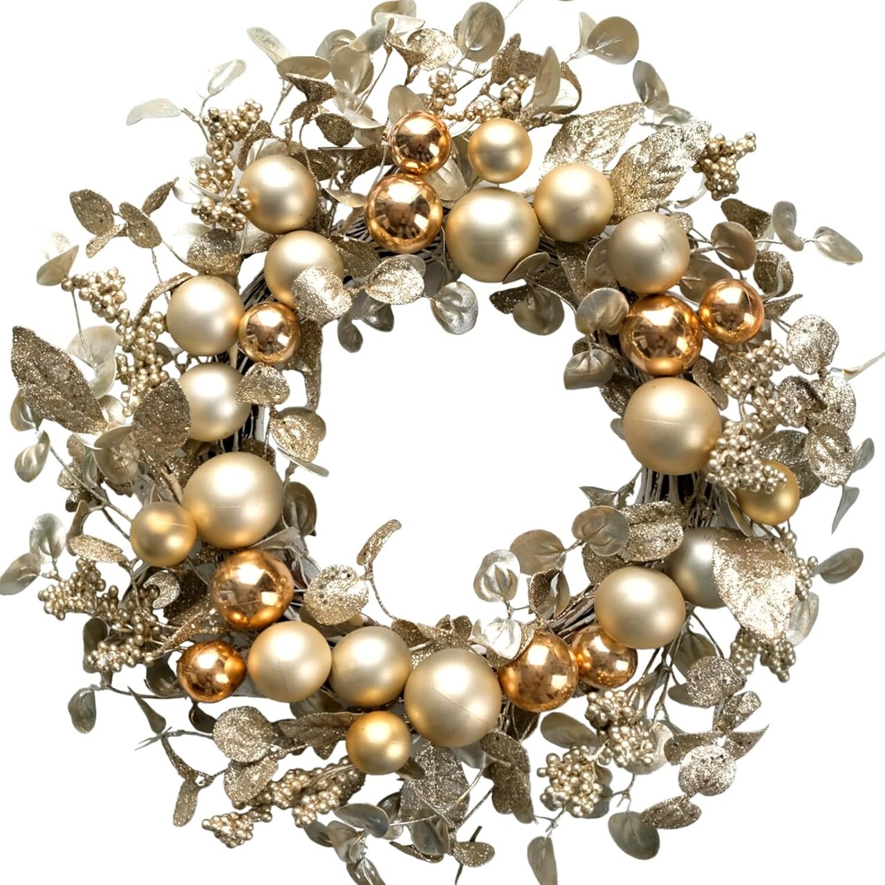 Christmas Ball Wreath Golden Ornament Wreath Decoration for Christmas Festival Celebration Front Door Home Party Decors Shatterproof Hanging Ornament Wreath